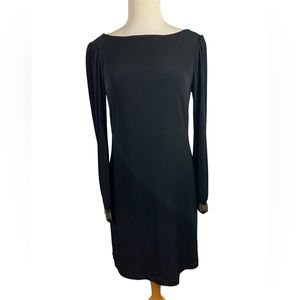 Maggy London Black Midi Dress Long Sleeve Bead Accents Polyester Lined E…